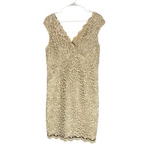 MARINA GOLD LACE SLEEVELESS MIDI COCKTAIL PARTY DRESS GREAT COND (14)